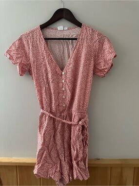 GAP Pink Printed V-Neck Button Romper